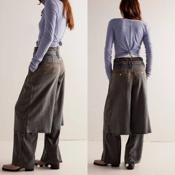 NWT New $248 Free People Nocturne Double Hem Trouser Jeans Size 26 - Picture 2 of 13